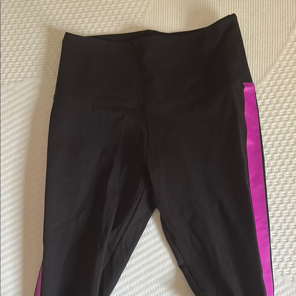 PINK Black Leggings with Pink Stripe